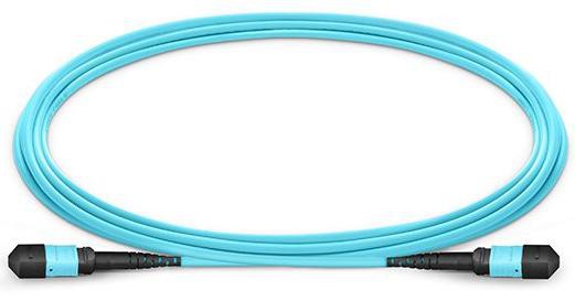 MTP Female to Female 12 Fibers OM3 50/125 Multimode Trunk Cable, Type B, Elite, Plenum (OFNP), Aqua